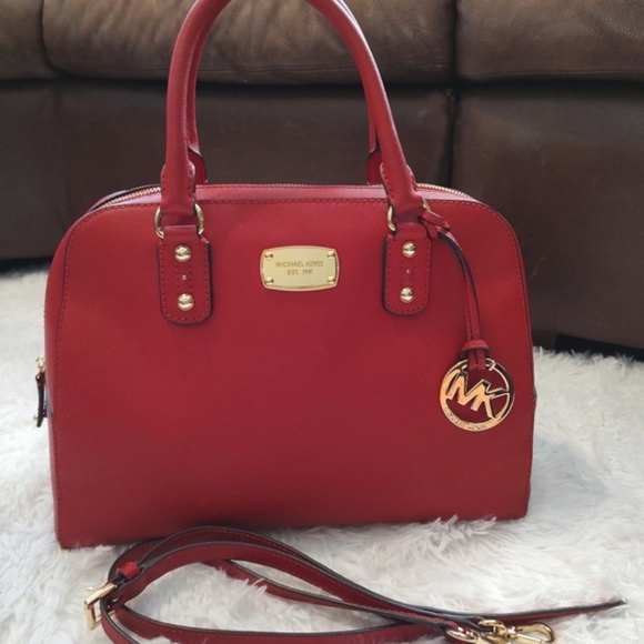 MICHAEL KORS Large Saffiano Leather Satchel Red - Picture 2 of 16